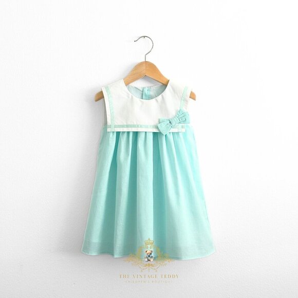 The Vintage Teddy Other - NWT Pretty Girls Sailor Dress & Hair Bow Accessories Nautical Sleeveless Aqua 2T